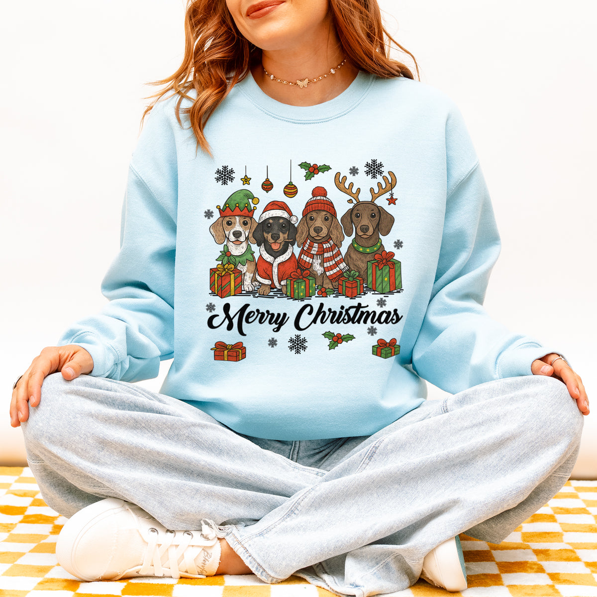 Merry Christmas Dachshund Sweatshirt – Holiday Puppies Gift