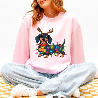 Reindeer Lights Dachshund Christmas Sweatshirt