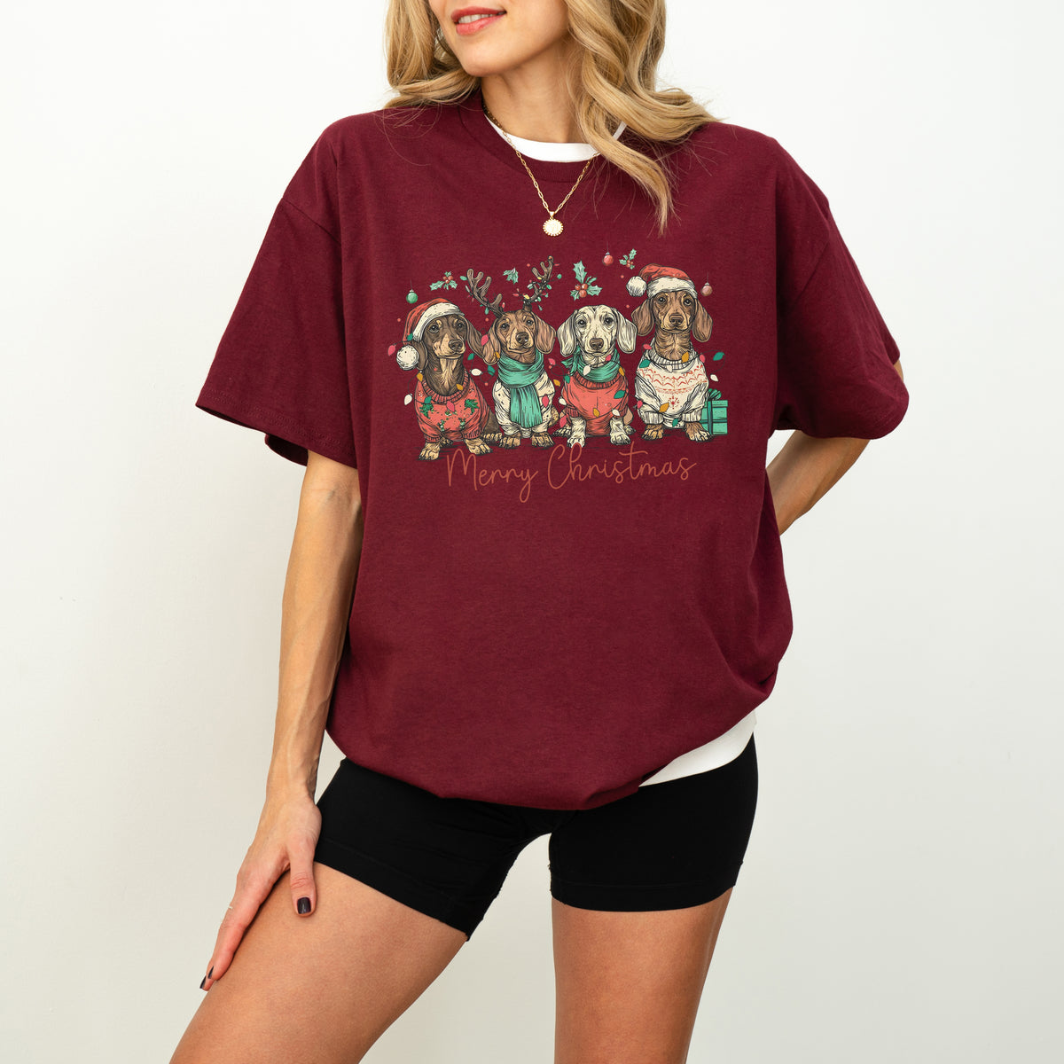 Merry Christmas Dachshund Dog Cute Puppy Christmas Tee