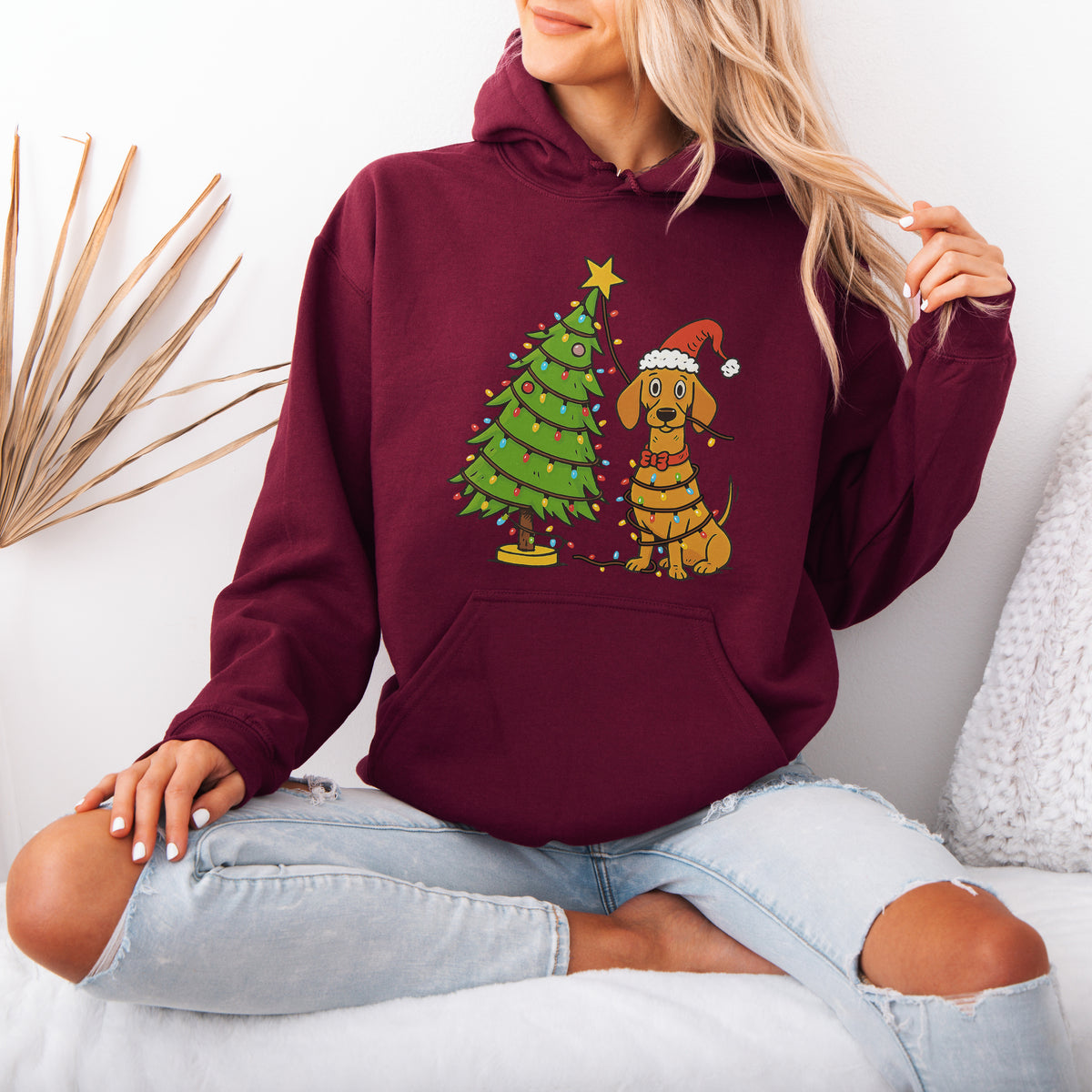 Sausage Dog Christmas Lights Dachshund Hoodie – Holiday Gift