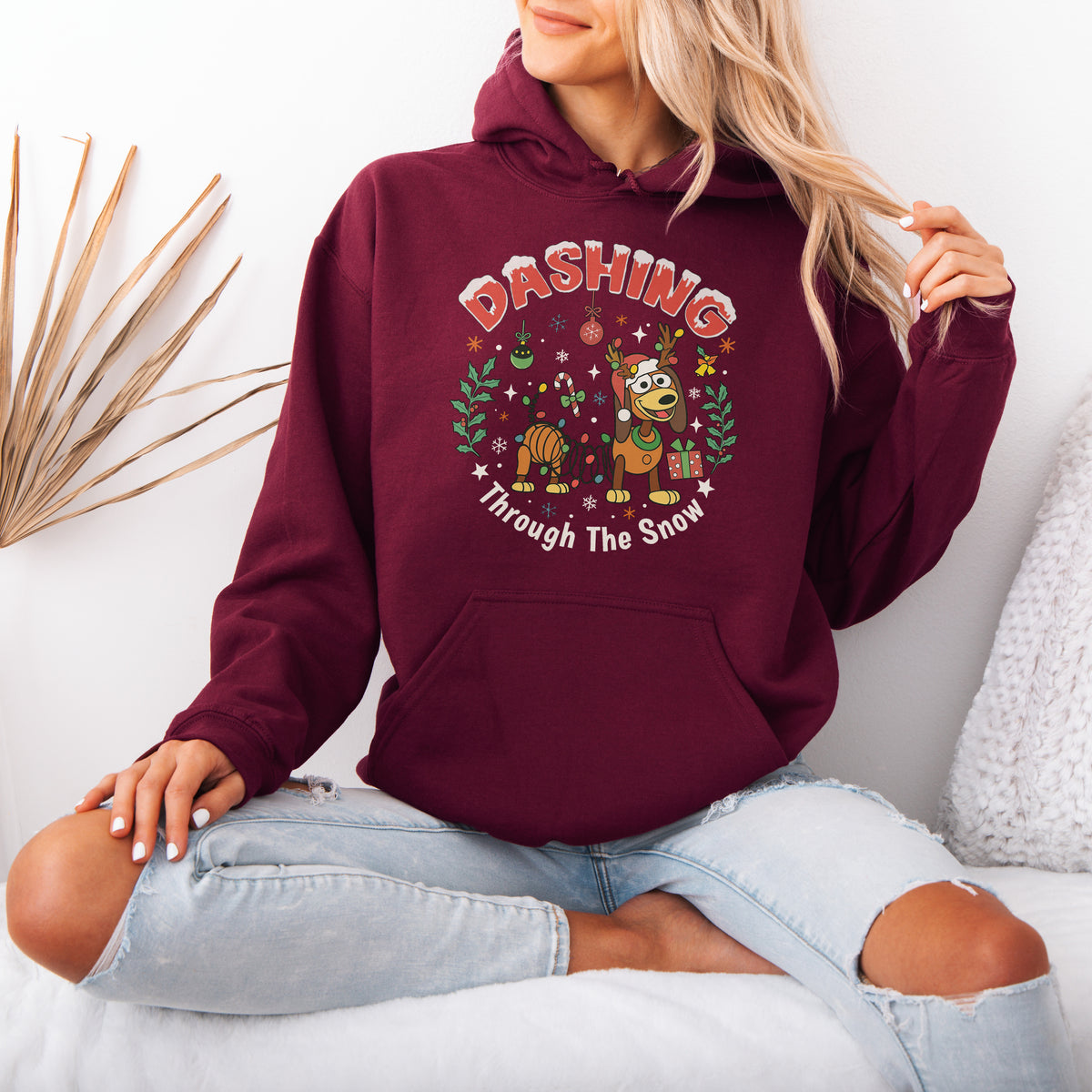 Dashing Through The Snow Slinky Dog Christmas Hoodie