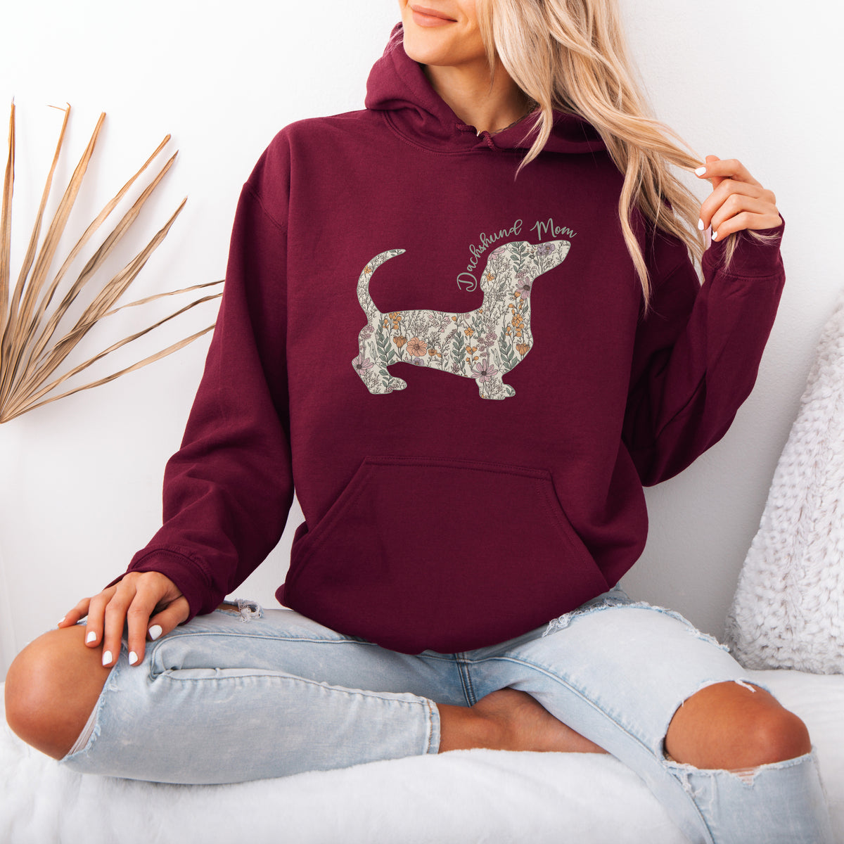Personalized Dachshund Dog Mama Hoodie – Custom Floral Dog Mom