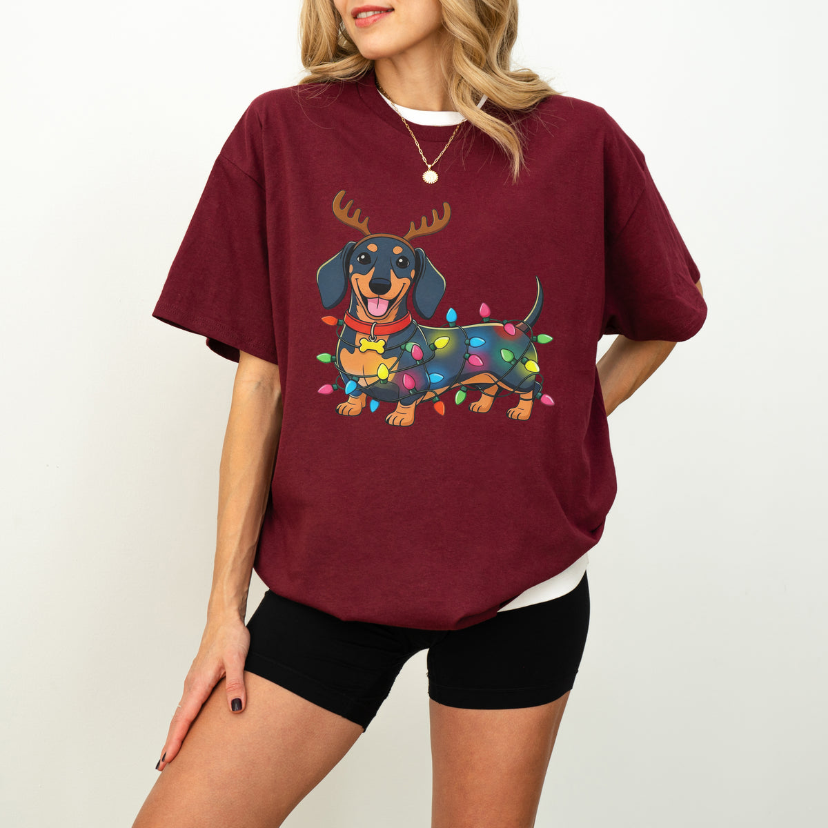 Reindeer Lights Dachshund Christmas Shirt