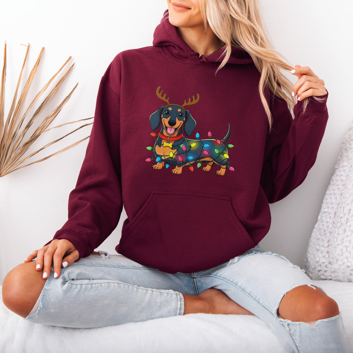Reindeer Lights Dachshund Christmas Hoodie