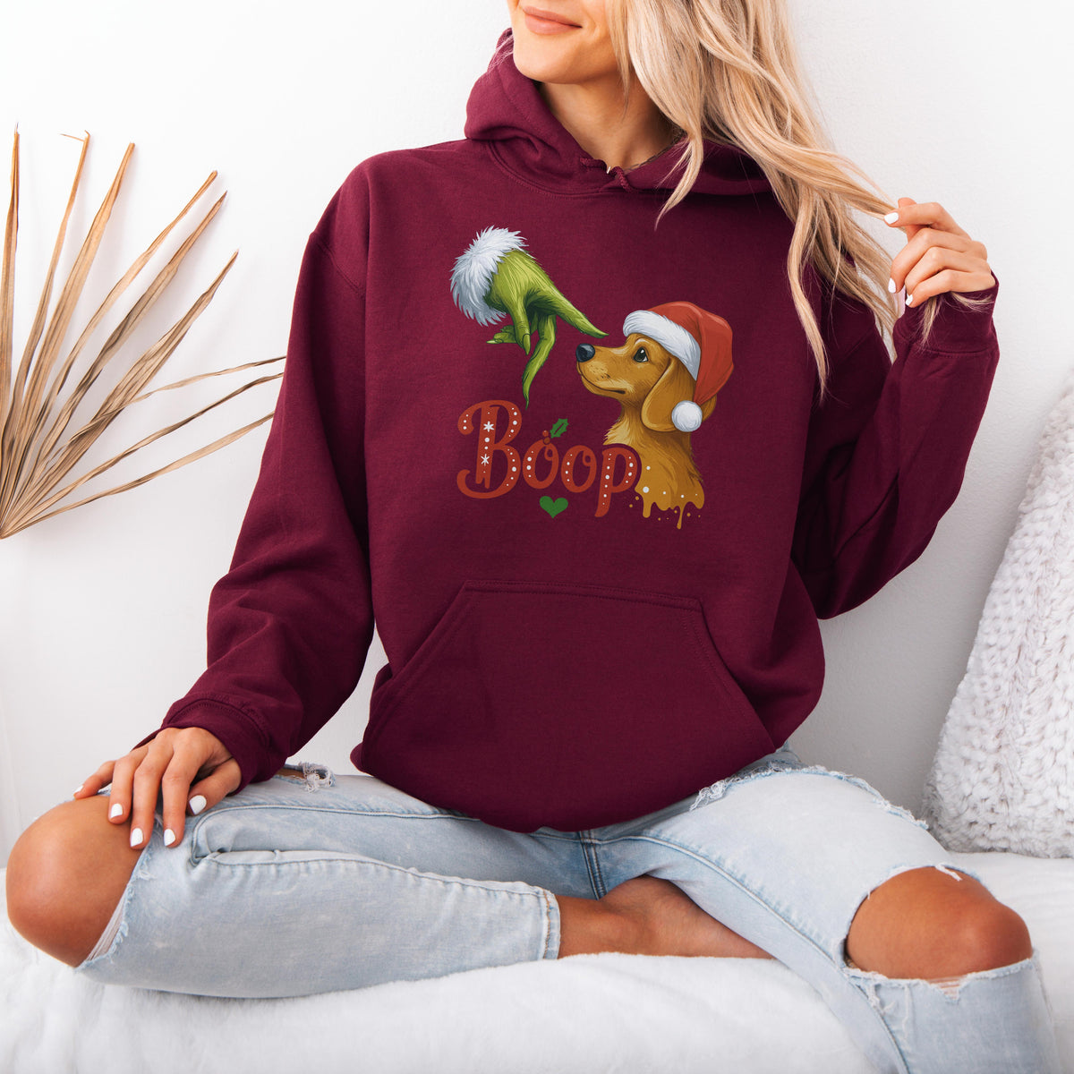 Boop Dachshund Christmas Hoodie – Funny Green Hand Holiday