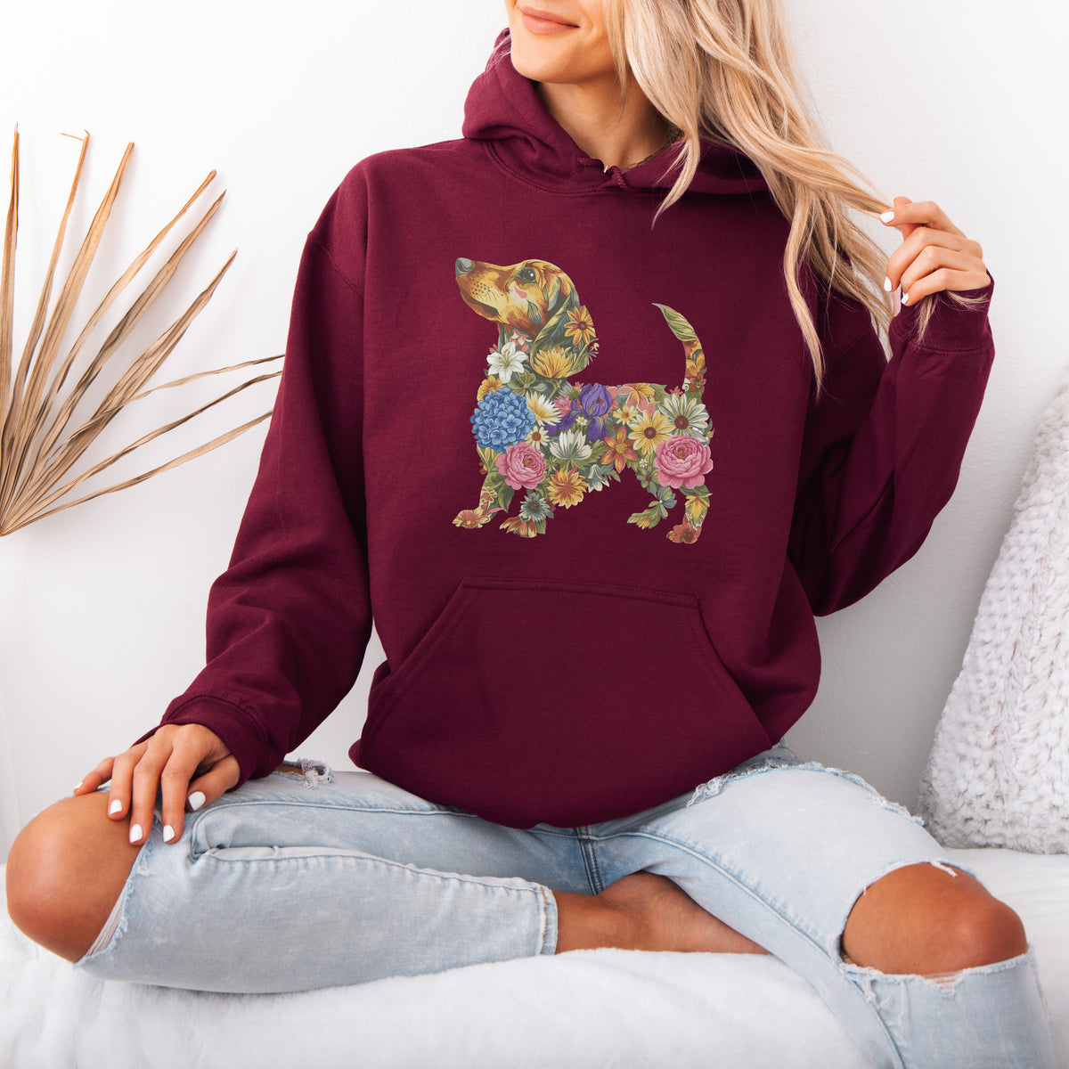 Floral Dachshund Hoodie – Cute Dachshund Lover Gift for Women