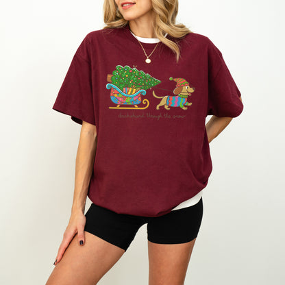 Dachshund Through the Snow Christmas Shirt – Tree Sleigh