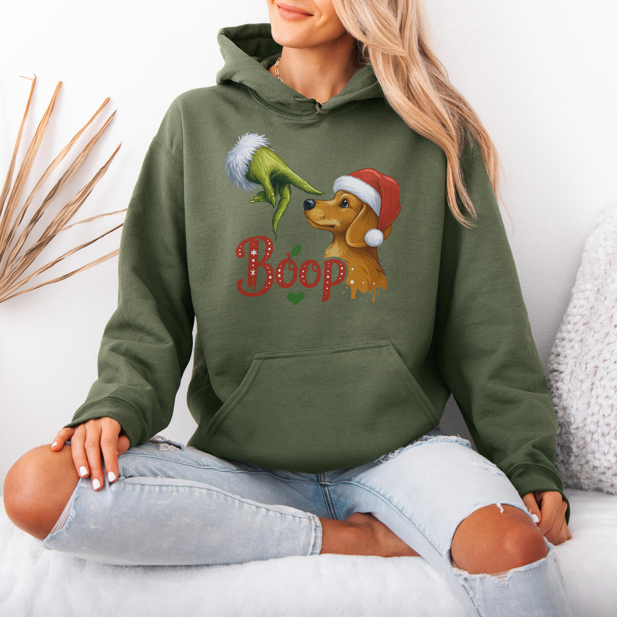 Boop Dachshund Christmas Hoodie – Funny Green Hand Holiday