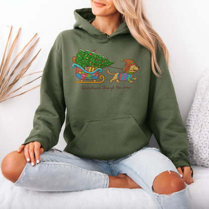 Dachshund Through the Snow Christmas Hoodie – Tree Sleigh
