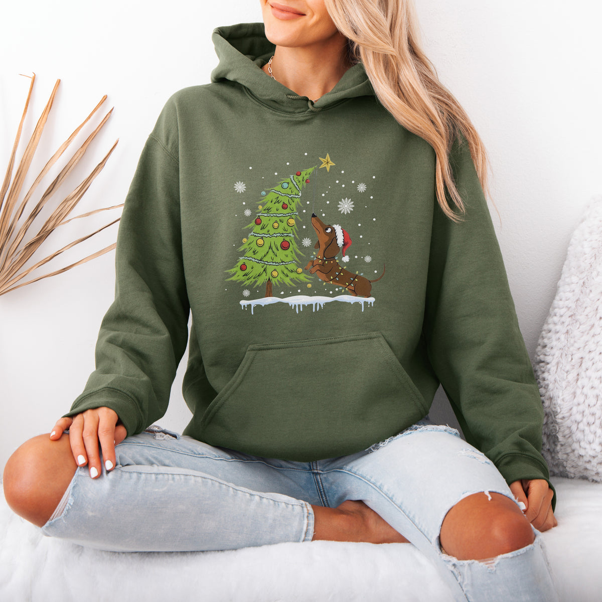 Dachshund Reaching for the Star Christmas Hoodie