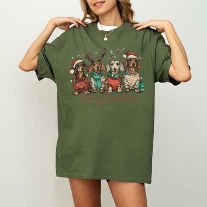 Merry Christmas Dachshund Dog Cute Puppy Christmas Tee