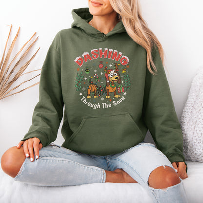 Dashing Through The Snow Slinky Dog Christmas Hoodie