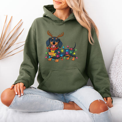 Reindeer Lights Dachshund Christmas Hoodie