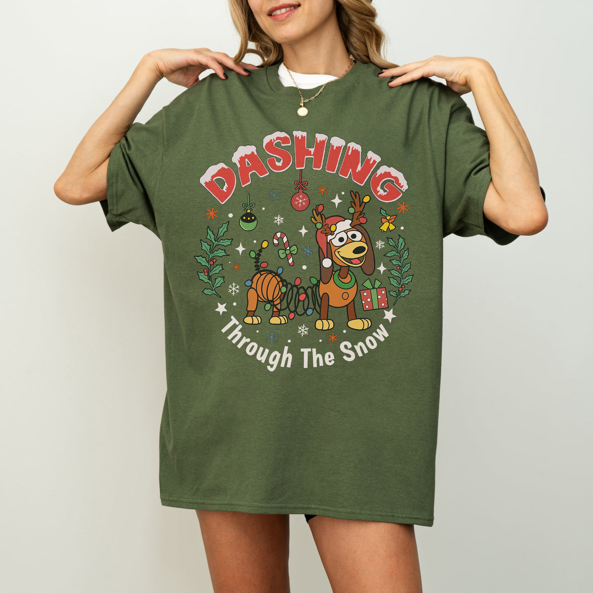 Dashing Through The Snow Slinky Dog Christmas Shirt