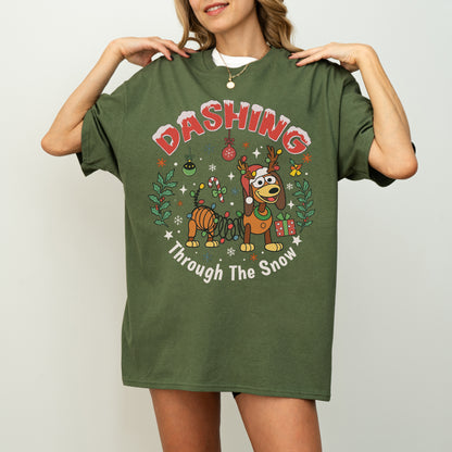 Dashing Through The Snow Slinky Dog Christmas Shirt