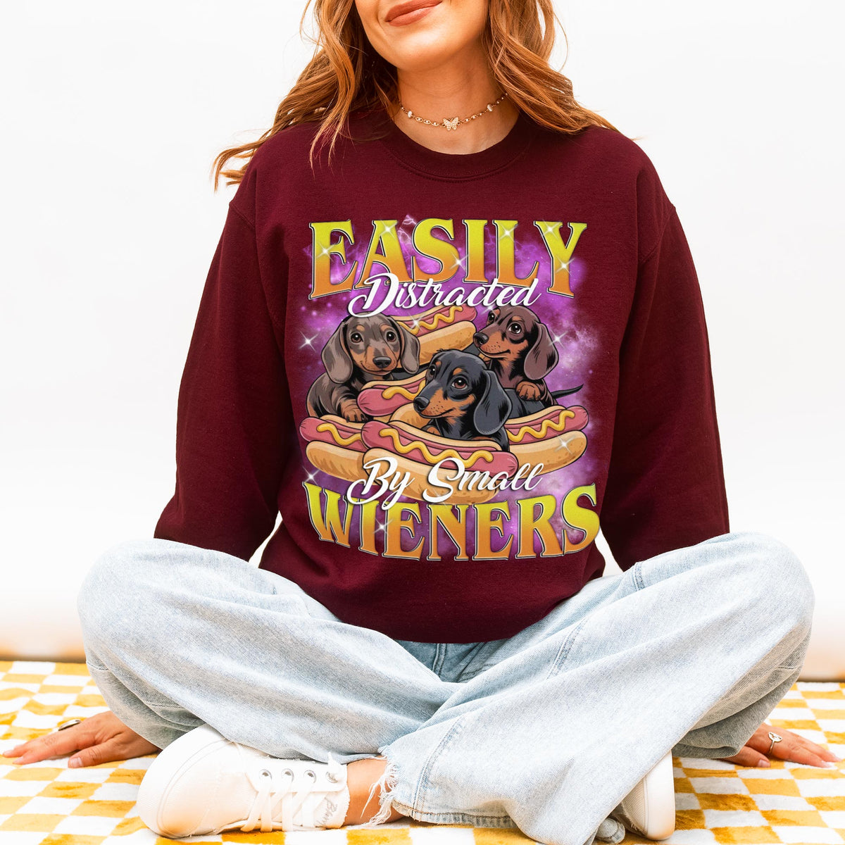 Easily Distracted by Small Wieners Funny Dachshund Sweatshirt