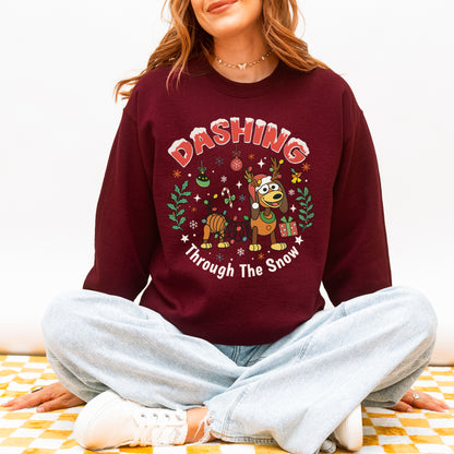Dashing Through The Snow Slinky Dog Christmas Sweatshirt