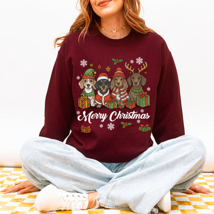 Merry Christmas Dachshund Sweatshirt – Holiday Puppies Gift