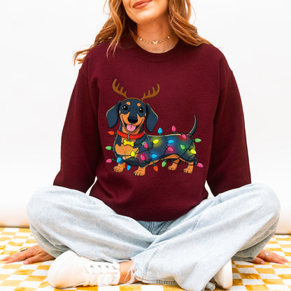 Reindeer Lights Dachshund Christmas Sweatshirt