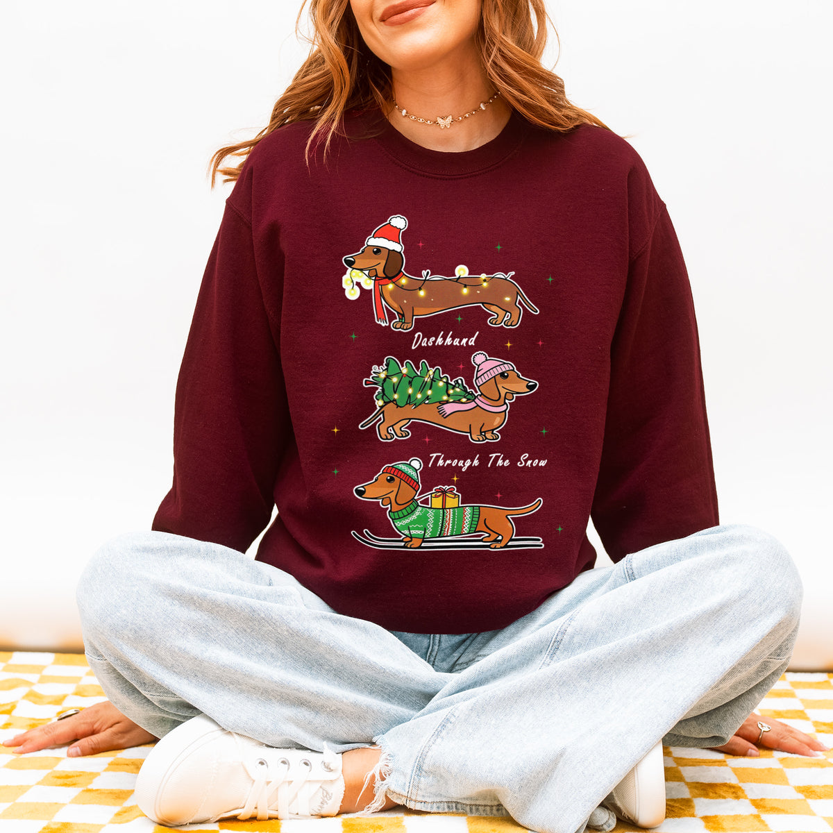 Dachshund Through the Snow Christmas Sweatshirt – Three Dachshunds
