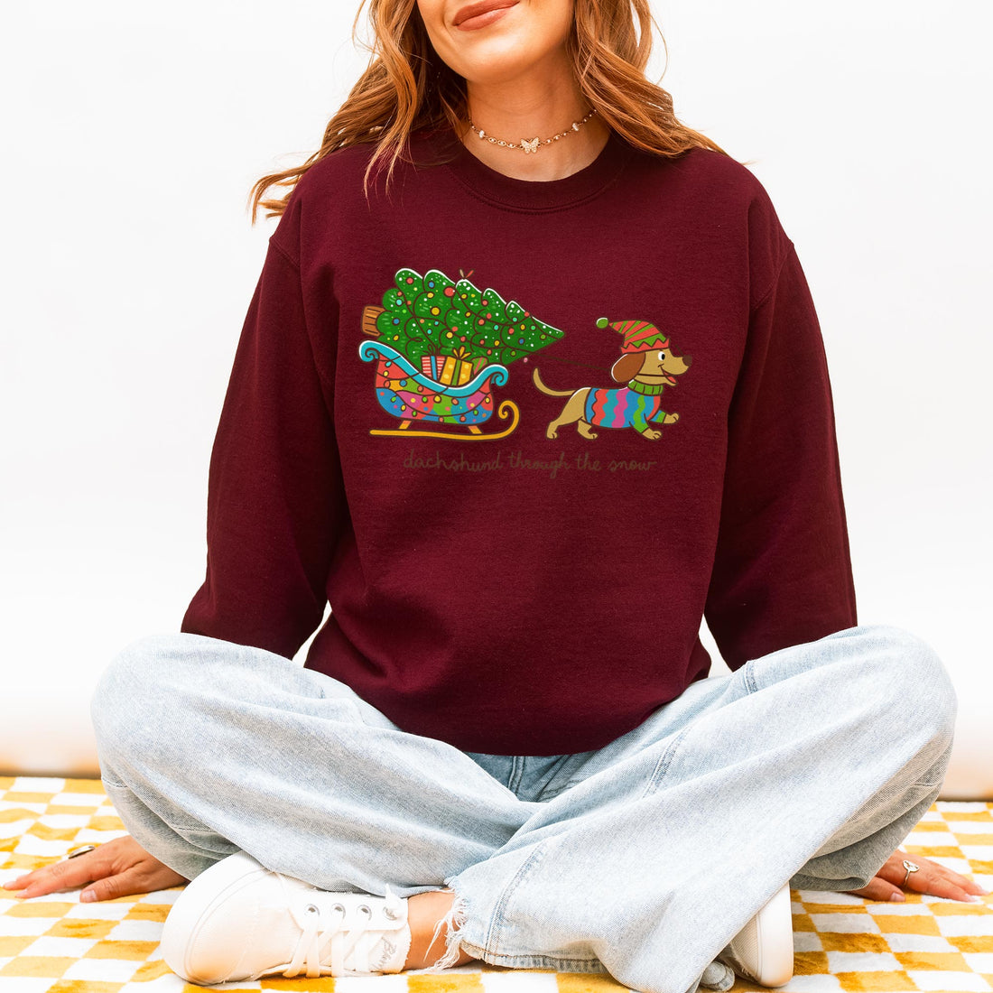 Dachshund Through the Snow Christmas Sweatshirt – Cute Wiener Dog Holiday Pullover for Dog Lovers