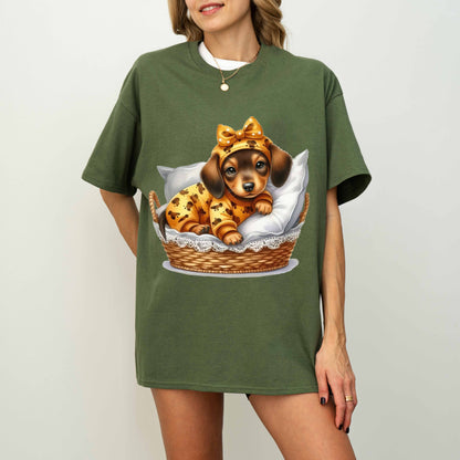 Cute Dachshund Puppy Dog Mom T-Shirt in Pajamas