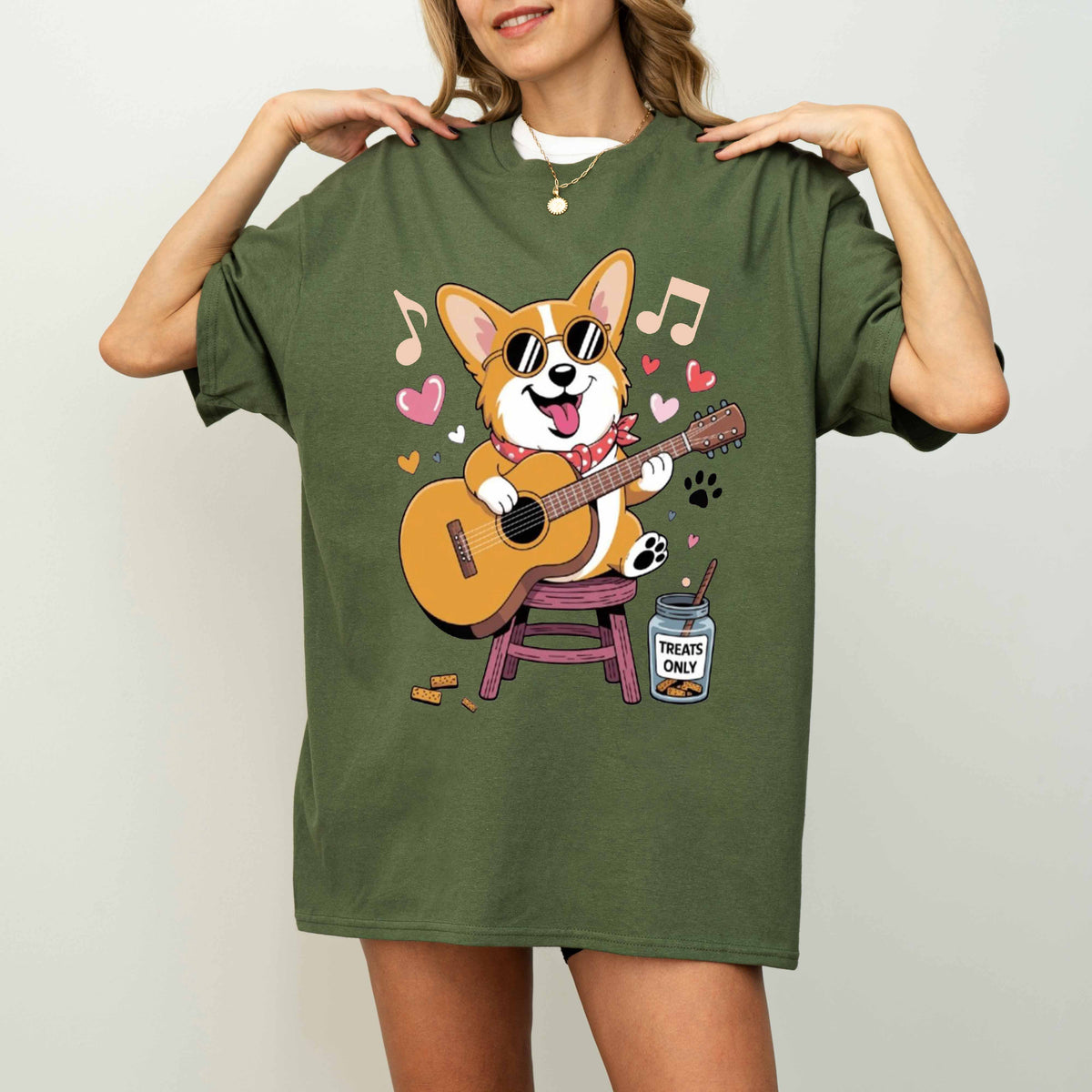 Guitar Playing Corgi Funny Dog T-Shirt