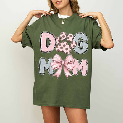 Cute Dog Mom Paw and Bow T-Shirt