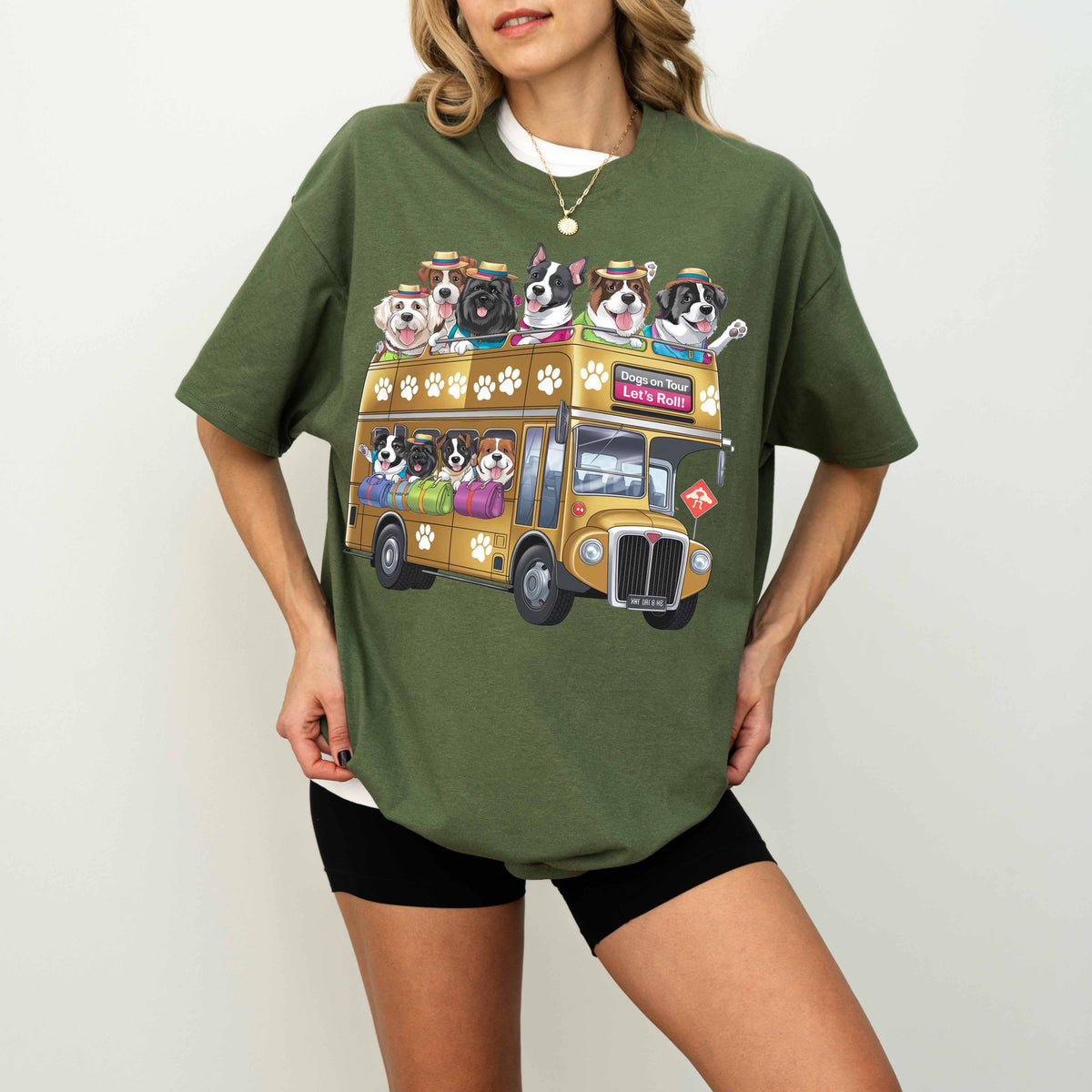 Dogs on Tour Let’s Roll Funny Dog Bus T-Shirt