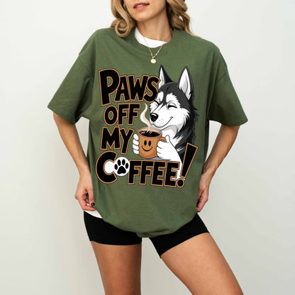 Paws Off My Coffee Funny Husky Dog T-Shirt
