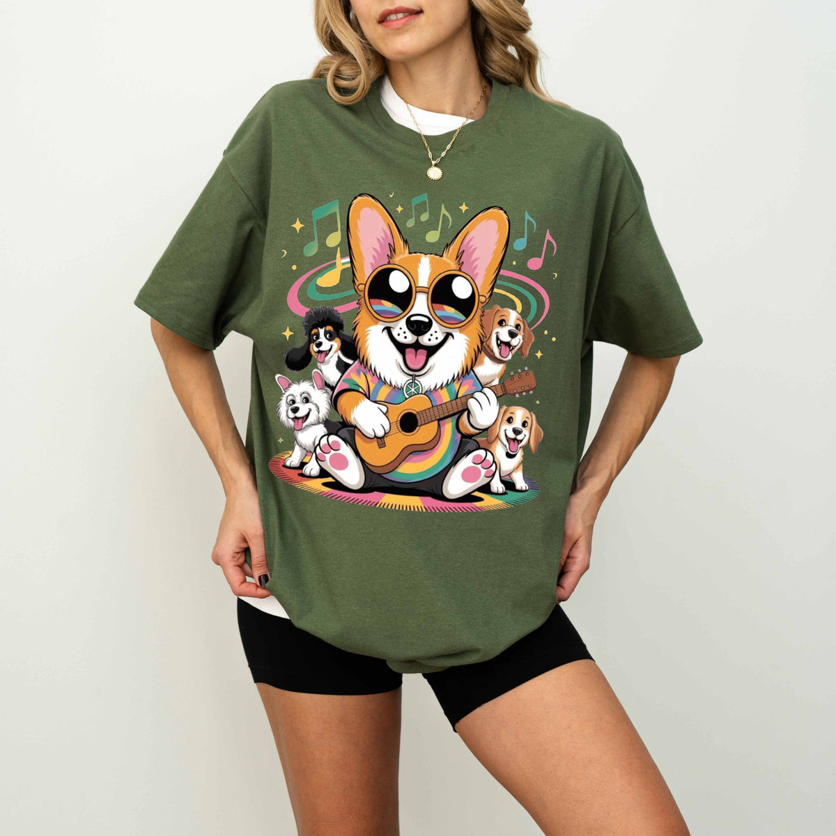 Rainbow Guitar Corgi Funny Dog T-Shirt