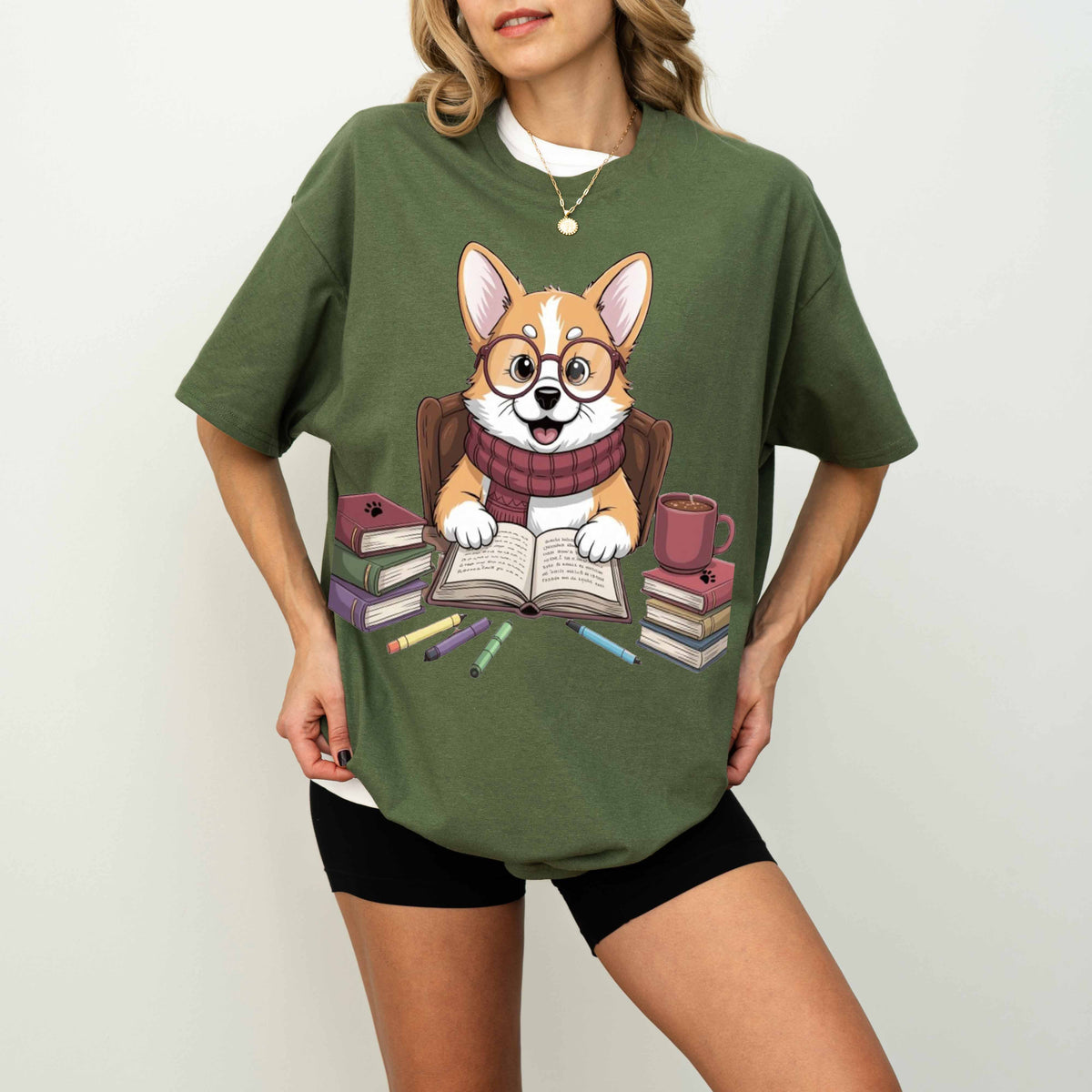 Smart Corgi Reading Books Funny Dog T-Shirt