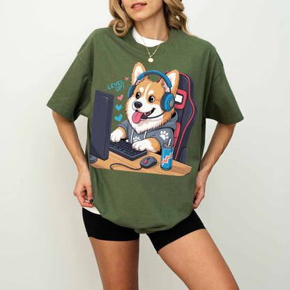Gamer Corgi Level Up Funny Dog T-Shirt