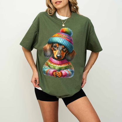 Colorful Sweater Dachshund Dog Mom T-Shirt