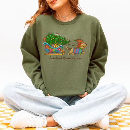 Dachshund Through the Snow Christmas Sweatshirt – Tree Sleigh