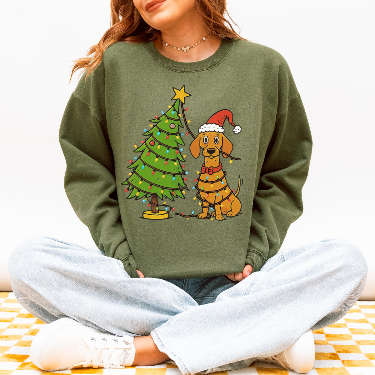 Sausage Dog Christmas Lights Dachshund Sweatshirt – Holiday Gift