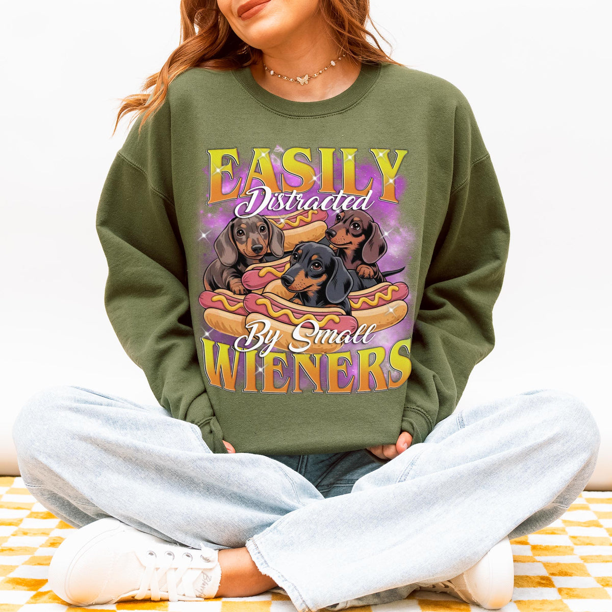 Easily Distracted by Small Wieners Funny Dachshund Sweatshirt