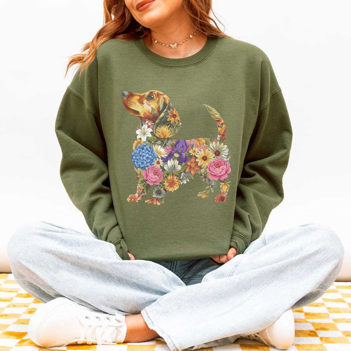 Floral Dachshund Sweatshirt - Cute Dog Mom Gift for Dachshund Lovers