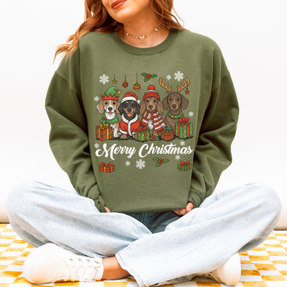 Merry Christmas Dachshund Sweatshirt – Holiday Puppies Gift
