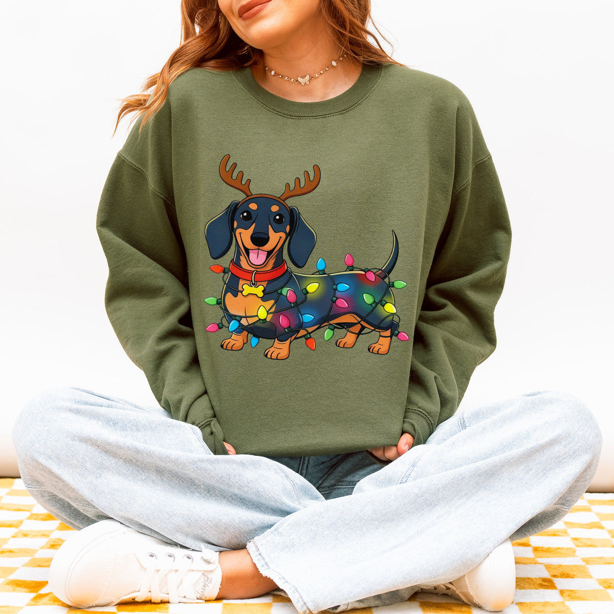 Reindeer Lights Dachshund Christmas Sweatshirt