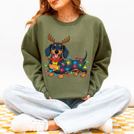 Reindeer Lights Dachshund Christmas Sweatshirt – Funny Wiener Dog Holiday Pullover for Dog Lovers