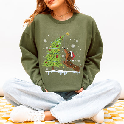 Dachshund Reaching for the Star Christmas Sweatshirt
