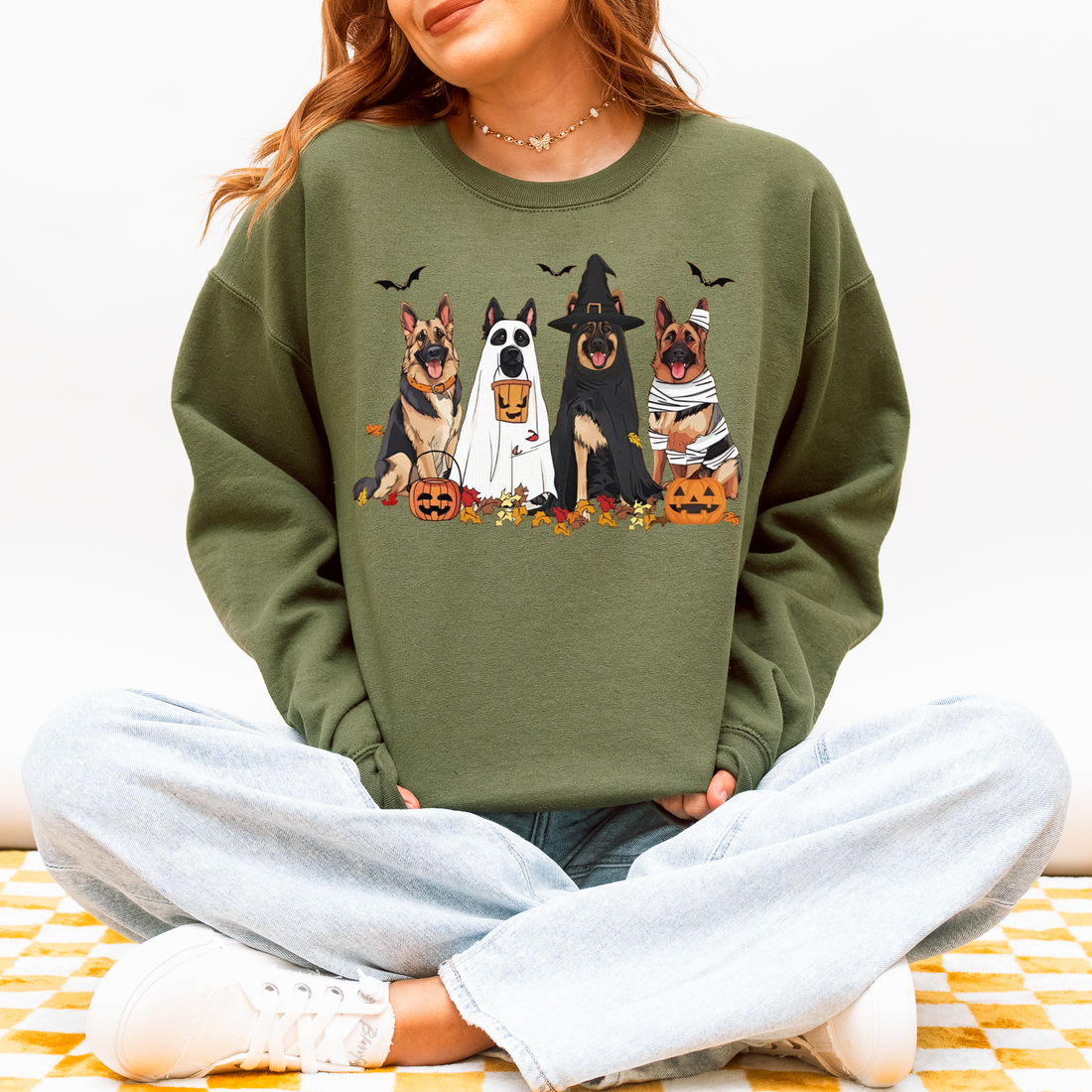German Shepherd Halloween Dog Sweatshirt, Fall Ghost Dog Sweatshirt