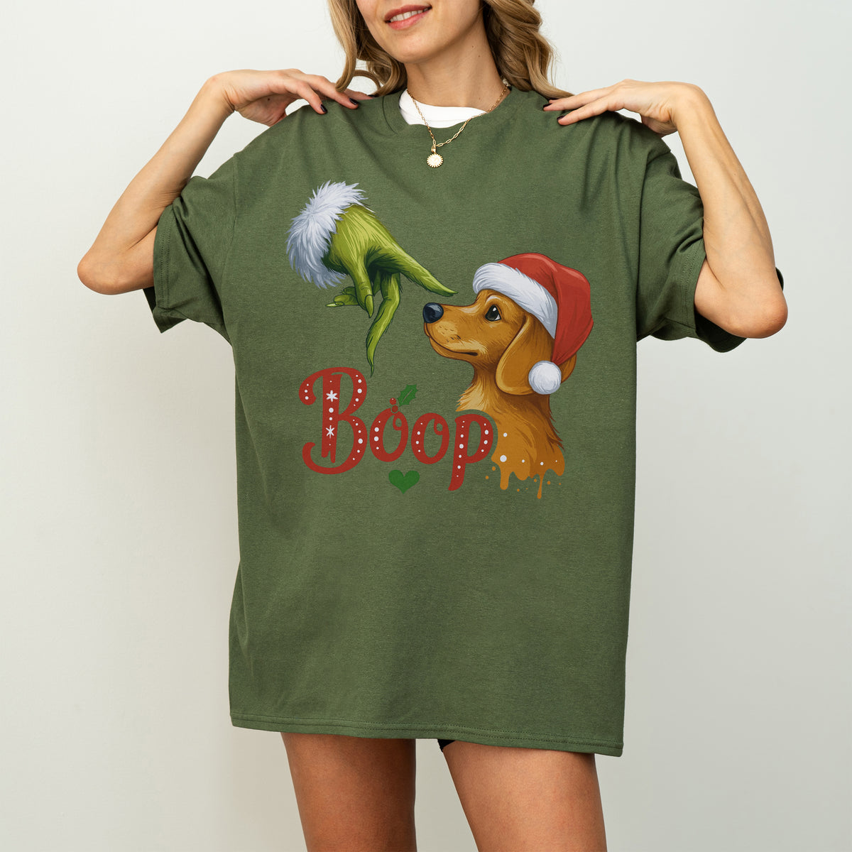 Boop Dachshund Christmas Shirt – Funny Green Hand Holiday Tee