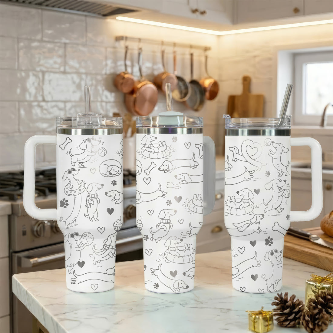 Dachshund Lover 40oz Engraved Stainless Steel Tumbler with Handle