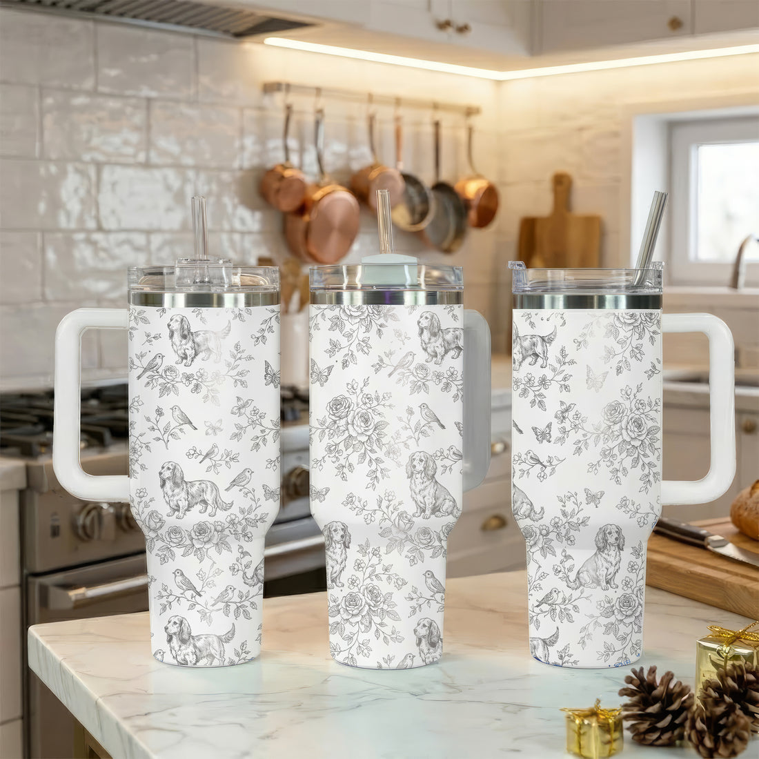 Vintage Dachshund Toile Pattern 40oz Insulated Tumbler