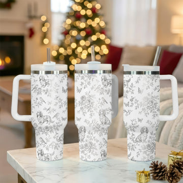 Vintage Dachshund Toile Pattern 40oz Insulated Tumbler