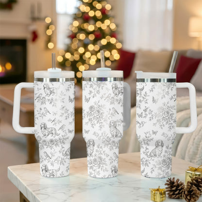 Vintage Dachshund Toile Pattern 40oz Insulated Tumbler