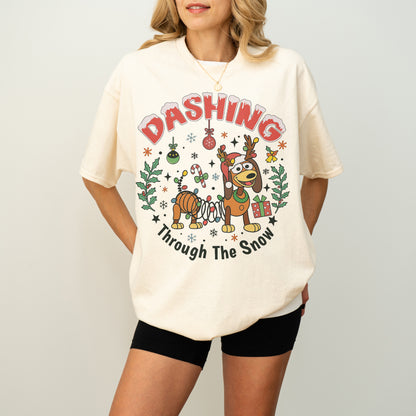 Dashing Through The Snow Slinky Dog Christmas Shirt