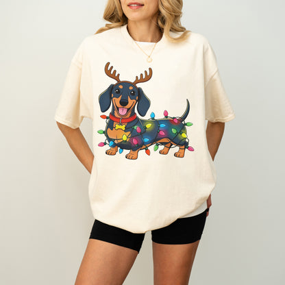 Reindeer Lights Dachshund Christmas Shirt